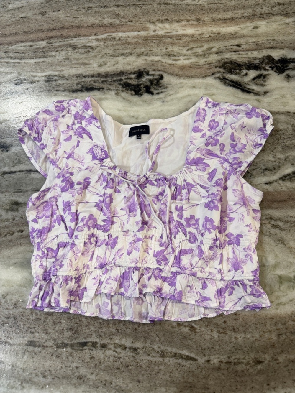 MAJORELLE Lavender Floral Tie-Front Cropped Top - Picture 4 of 6